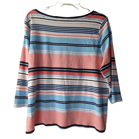 Talbots 3XP 100% Cotton Multicolor Striped 3/4 Sleeve Pullover Top - Picture 2 of 8